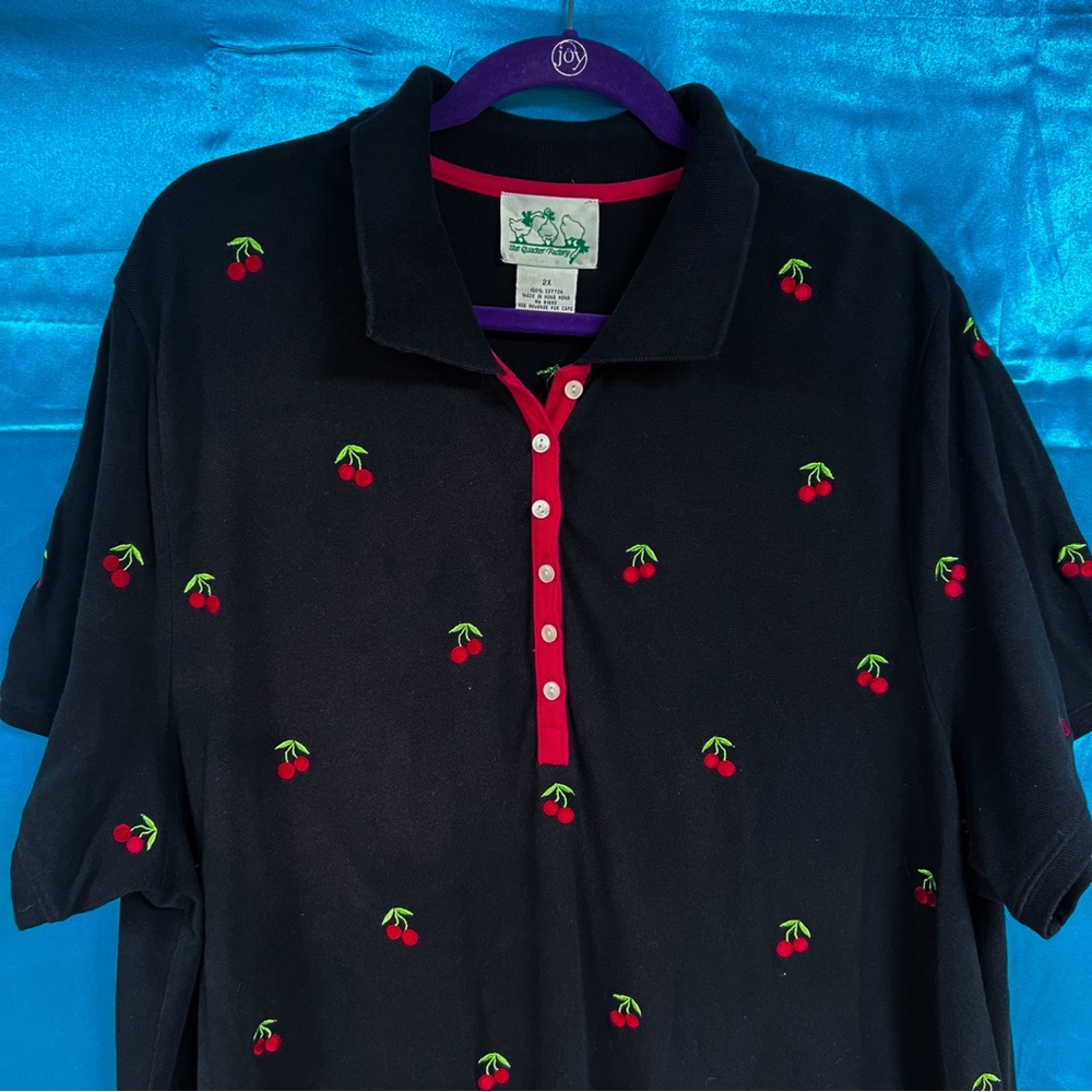 Cherry-Embroidered Black Midi Dress